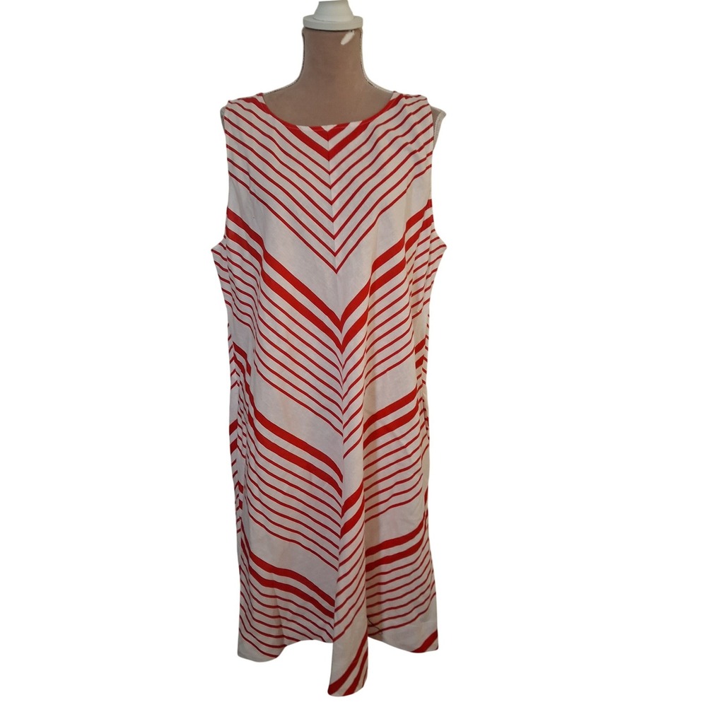 Liz Claiborne Red White Chevron Linen Blend Sleeveless Dress XL New Pockets